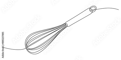Continuous line drawing of a kitchen whisk for baking and cooking illustration