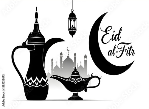 Eid al-fitr islamic holiday silhouette