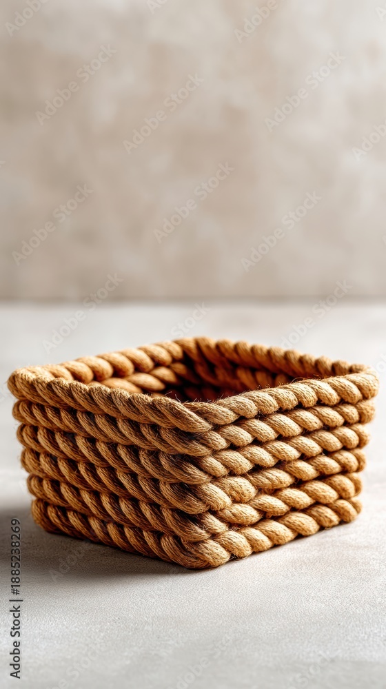Fototapeta premium Rope basket a small durable basket crafted from woven rope perfect for storage or decoration