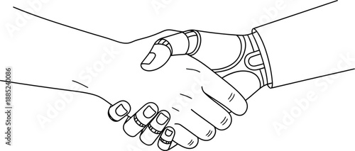 Handshake between a human and a futuristic robotic arm symbolizes the essential collaboration driving artificial intelligence and technological progress forward.