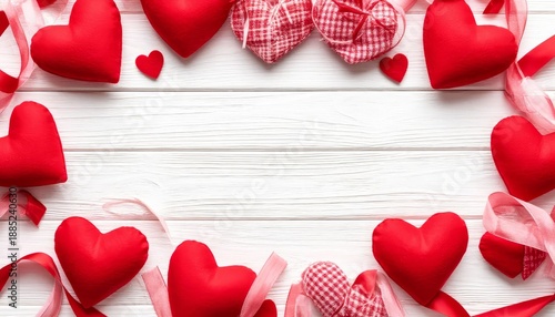 White background with a red heart in the center surrounded by other red hearts. Concept of love and warmth. Product card copy space marketplace background. Valentine's Day