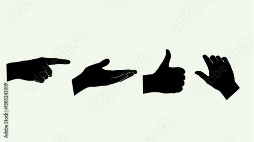 Four Black Silhouette Hands Gesturing Different Signals.