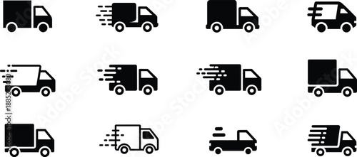Black and white truck with motion lines delivery transportation
