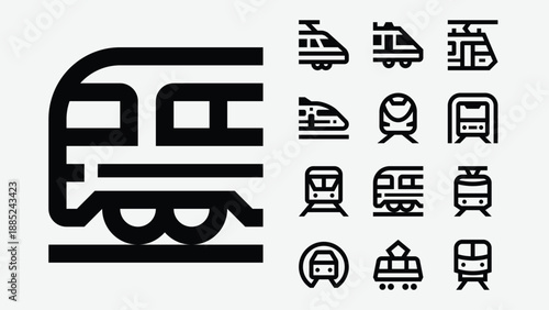 Rail transport and train icons set