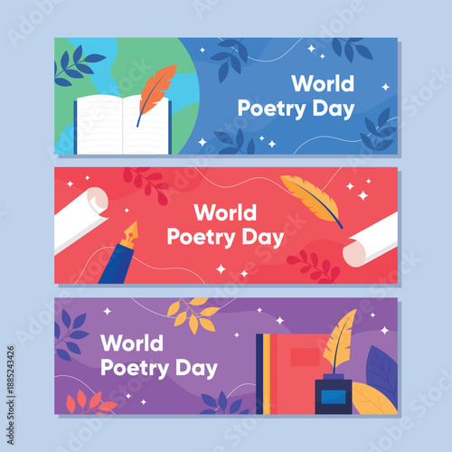 Celebrating world poetry day with books feathers and creative writing designs