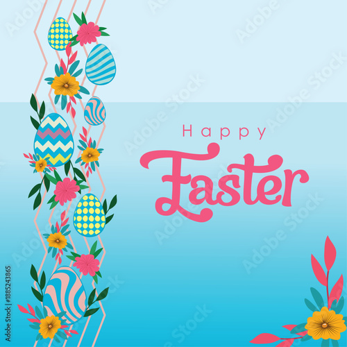illustration happy easter egg greeting card with blue background