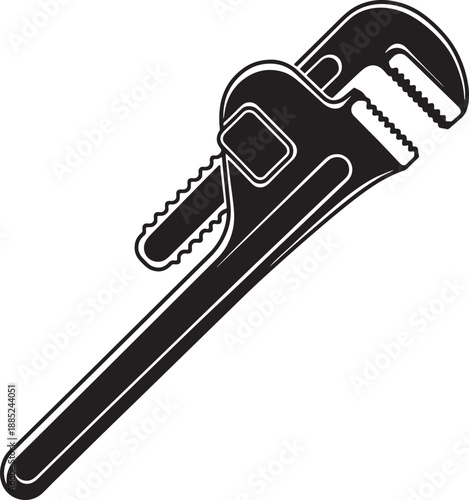 Pipe Wrench Silhouette Icon with Adjustable Jaw and Serrated Teeth