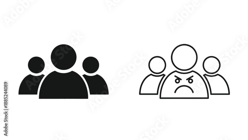 People group icon showing community crowd teamwork and unhappy audience concept