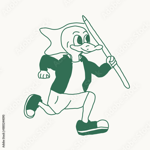 hand drawn duck retro cartoon mascot character illustration