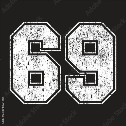 Distressed Collegiate Number 69 with Grunge Texture