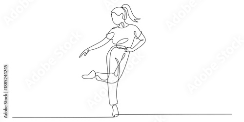 Continuous line drawing of a person dancing with elegance and balance