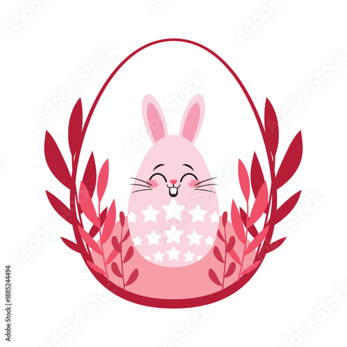 illustration of pink rabbit and easter egg for easter day holiday