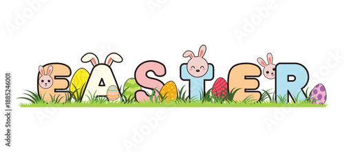 typograph of easter day with cute rabbit and easter egg on it