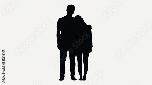 Silhouette Couple Standing Together Affectionately.
