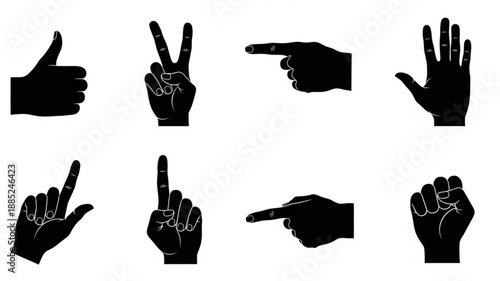 Collection of Hand Gestures Silhouettes Isolated on White Background.