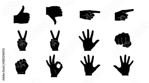 Collection of Black Hand Gestures Icons Silhouettes.