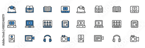 Flat design office tools and accessories icons set