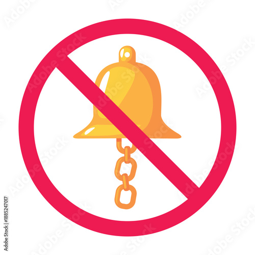 No bell sign, forbidden sign with pull chain bell icon, bell prohibited symbol, do not ring bell icon, vector illustration
