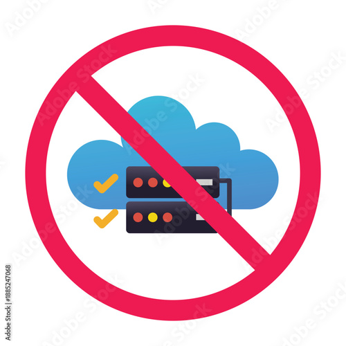 No cloud server sign, forbidden cloud server icon, cloud server prohibited symbol, do not use cloud server icon, vector illustration
