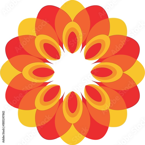 Fotografie Abstract floral mandala design in vibrant red, orange, and yellow colors for mod