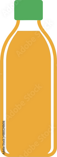 Minimalist Orange Juice Bottle Icon with Green Cap Isolated on White Background Vector Illustration