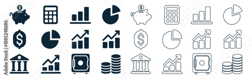 Flat design finance and business icons set