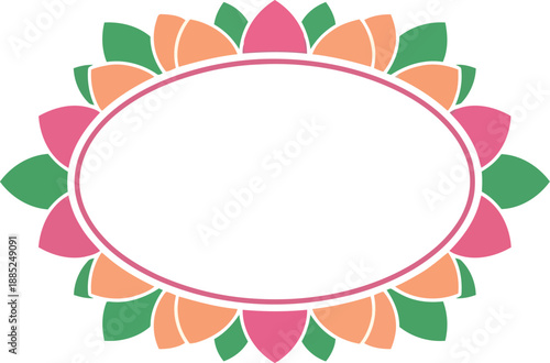 Colorful floral frame with oval center for invitations, greeting cards, and festive decoration