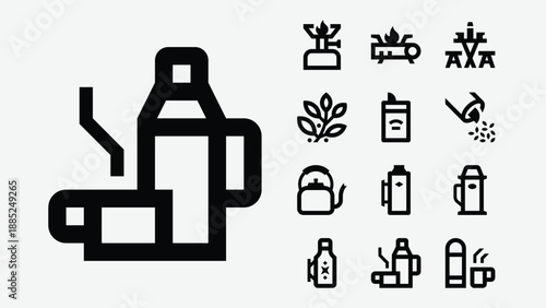 Outdoor tea and camping drink icons set