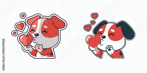 Cute Dog Sending Love: Adorable Cartoon Pup with Heart and Kiss - Vector Illustration