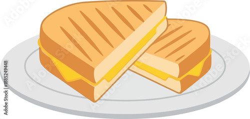 Grilled Cheese Sandwich on Plate Vector Illustration for Food and Restaurant Design