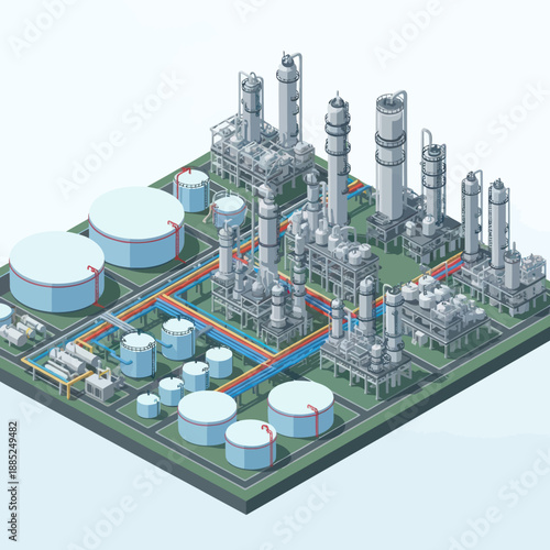 Industrial Oil Refinery 3D Model Illustration.