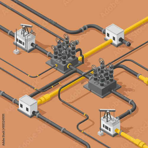 Industrial Oil Refinery Equipment and Pipelines.