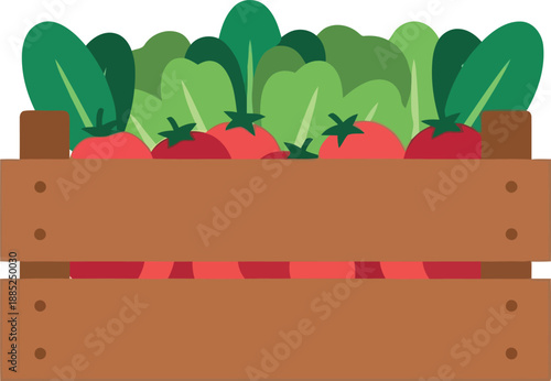 Fresh Organic Vegetables in Wooden Crate Vector Illustration for Farmers Market and Grocery Design