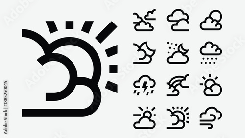 Weather forecast and meteorology icons set
