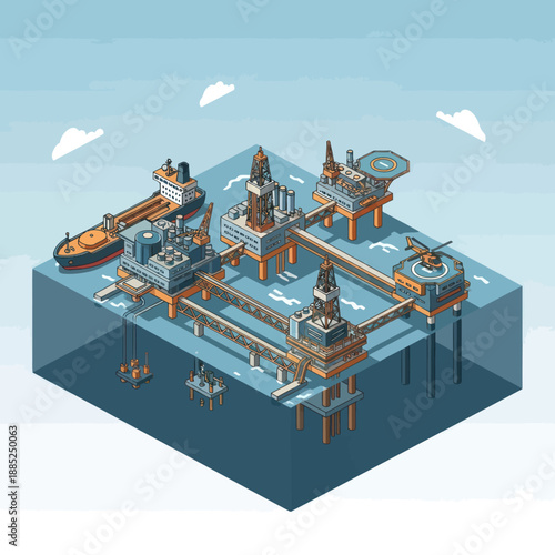 Offshore Oil Rig Platform 3D Model.