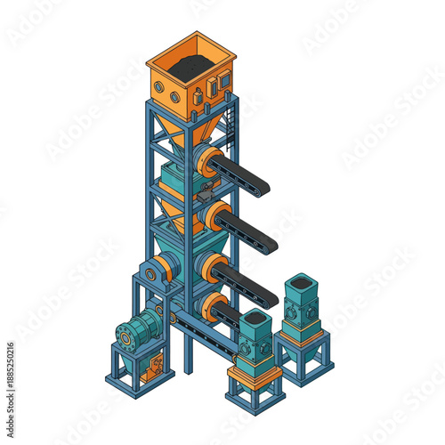 Industrial 3D Model of Grain Silo System.