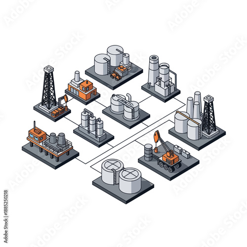 Oil Refinery Process Flowchart Illustration.