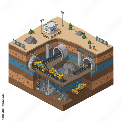 Underground Mining Operation with Heavy Machinery.