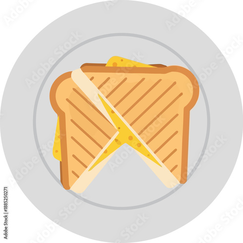 Grilled Cheese Sandwich Vector Illustration on Plate, Flat Style Breakfast Food Icon