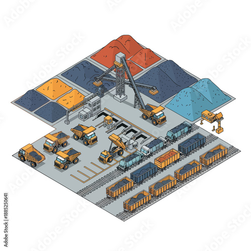 3D Rendering of Industrial Construction Site with Machines.