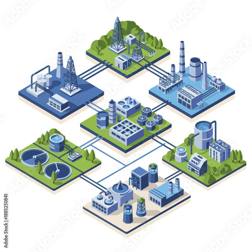 Industrial Plant Facilities Isometric Illustration.