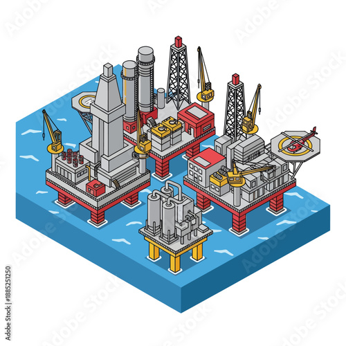 Isometric Oil Rig Platform Structure Model.
