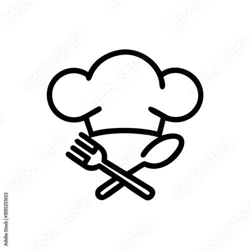 Culinary Crest: A minimalistic emblem featuring a chef's hat, crossed fork and spoon. representing the heart of dining experiences.