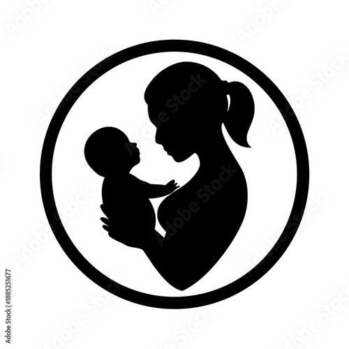 Mother and Child Silhouette: A tender silhouette captures the bond between a mother and child. Depicting a moment of maternal love and protection, set within a simple, elegant circle.