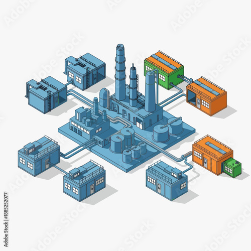 Industrial Factory with Containers and Machinery.