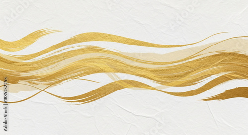 Abstract golden waves on a off white background. Luxury gold wave line, elegant ribbon shape, vector gradient. Japanese style vector background material drawn with a golden brush. 