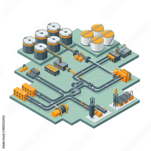 Industrial Facility with Tanks and Pipelines.