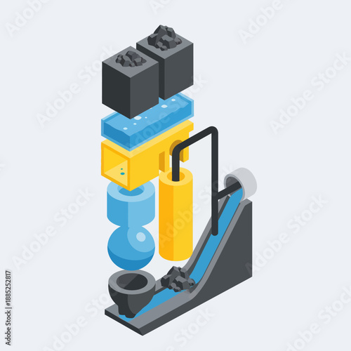 3D Rendering of Mechanical Device Parts Assembly.