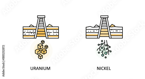 vector illustration of uranium and nickel mining industrial icons, for infographic or presentation isolated on White Background