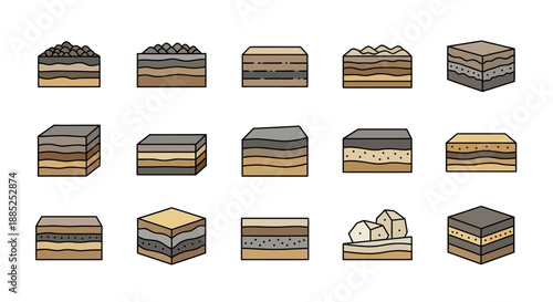 Vector cake cross-sections, assorted layers and frostings, bakery illustration for menu or recipe design isolated on a white background